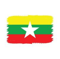 Myanmar Flag With Watercolor Painted Brush vector