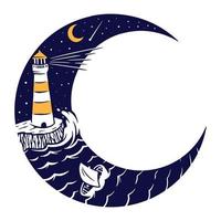 Lighthouse and moon illustration