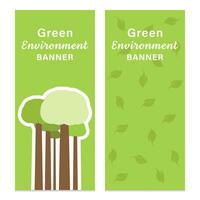 Banner de entorno verde con diseño de vector de árbol y hoja