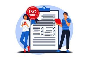People like standard for quality control. Iso 9001 standard. International certification concept. Vector illustration. Flat