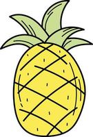 Simple yellow hand drawn pineapple icon. Bright exotic fruit vector