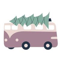 Simple cartoon car with a Christmas tree on the roof vector