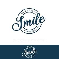 Hand drawn typographic smile logo on vector illustration,Vector vintage stamp