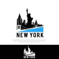 Logotipo de la ciudad de la silueta del horizonte de Nueva York, impresión de la camiseta del puente de Brooklyn, gráfico de la camiseta del diseño del vector