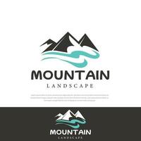 River Creek Mountain Peak. Mountain Hills Landscape Logo Design.