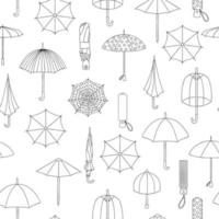 Vector seamless pattern of black and white umbrellas. Repeat background with isolated monochrome umbrella