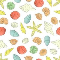 Vector colored seamless pattern of sea shells. Colorful repeating marine background. Underwater illustration