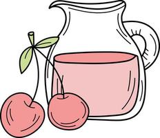 Juice with cherry in a glass jug vector