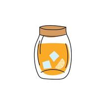 Glass bottle and tasty orange drink. Orange beverage vector