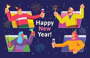 fiesta de año nuevo online con amigos vector