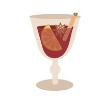 Hot mulled wine in a glass. Elements and spices for a drink vector