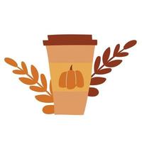 Set of autumn elements. Hot drinks, tea, pumpkin, coffee vector