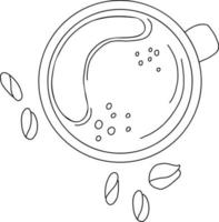 Heart of coffee. Cup top view. Vector illustration. Linear drawing sketch