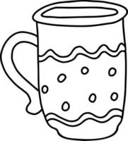 Cup with pattern. vector illustration. Linear sketch