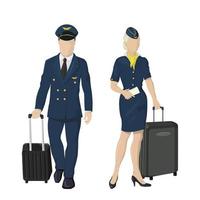 Pilot and stewardess in uniform on a white background - Vector