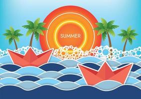 temporada de calor y gran sol verano atardecer playa fondo playa vector