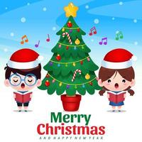 coro de navidad para niños celebrando navidad y año nuevo vector