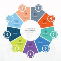 Basic circle infographic template with 9 steps. vector