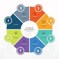 Plantilla de infografía de círculo básico con 8 pasos. vector