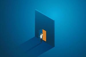 Woman opening door sees a wall blocking way. vector