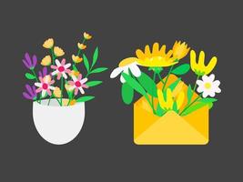 decorative flowers on envelope and pot vector