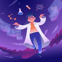 Excited Female Scientist Researching with Virtual Screen vector