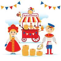 Vector set on the theme of the Russian holiday Carnival. Translation from Russian-Shrovetide or Maslenitsa.