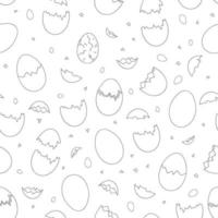 patrón transparente blanco y negro con huevos y trozos de cáscara de huevo. Fondo de estilo de dibujos animados lindo. Fondo de doodle dibujado a mano para Pascua. ilustracion infantil vector