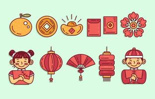 conjunto de iconos de año nuevo chino gong xi fa cai vector