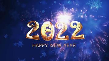 Texto de saudação de feliz ano novo ano 2022 com fogos de artifício e flocos de neve video