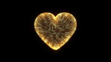 3D  heart of golden blinking glow wire mesh on blackground video