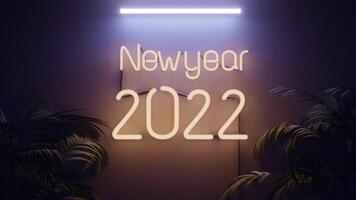Des images 3D clignotent au néon jaune 2022 sur un mur de béton bleu video