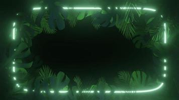 3D footage with Tropical green leaf frame and neon 2022 video