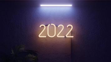 Imagens em 3D piscam amarelo neon 2022 na parede de concreto azul video