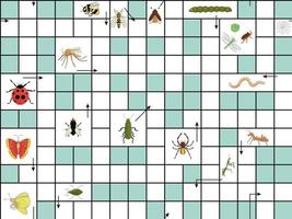 Vector seamless pattern with crossword puzzle. Bright and colorful repeat backdrop for children. School themed endless texture. Insect topic.