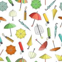 Vector seamless pattern of colored umbrellas. Repeat background with isolated bright umbrella