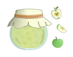ilustración vectorial de tarro de color con mermelada de manzana. manzanas, bote con mermelada aislado sobre fondo blanco. efecto acuarela. vector