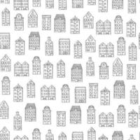 Vector seamless pattern with cute houses on white background. Repeat backdrop with city,   town,   urban motif. Good for wallpaper, wrapping, children, stationery design