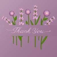 Vector illustration of paper cut pink flowers on purple background. Thank you card. Hand lettering for greeting card, stationery, poster