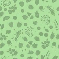 Vector seamless pattern of monochrome berries. Berry cartoon style repeat background. Raspberry, cherry, gooseberry, cloudberry, cranberry, blueberry, strawberry, sea-buckthorn, hips, rowan backdrop