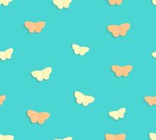 Vector seamless pattern of paper cut yellow and orange butterflies on turquoise background. Repeating background for children greeting card, stationery