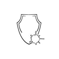 hand drawn virus and shield icon isolated on white vector