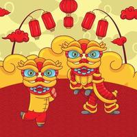 Chinese New Year Celebration with Lion Dance and Lantern vector