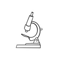 doodle microscope. hand drawn chemistry, pharmaceutical instrument, microbiology magnifying tool. Symbol of science, chemistry and exploration. Vector lab microscope illustration icon
