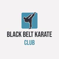 Logo design Black belt karate club with silhouette man doing karate simple logo design vector