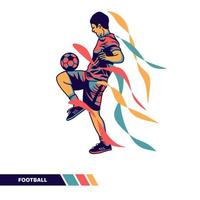 Ilustración vectorial jugador de fútbol jugando a la pelota haciendo malabares con colores de movimiento ilustraciones vectoriales vector