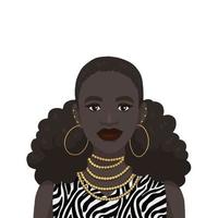 hermosa mujer africana de piel oscura con accesorios de oro vector