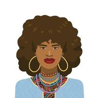 Hermosa mujer africana con pelo rizado y abalorios vector