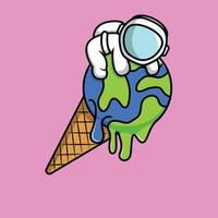 Astronaut On Ice Cream Earth Illustration vector