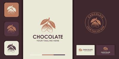 diseño de logotipo de granos de cacao natural y tarjeta de visita vector